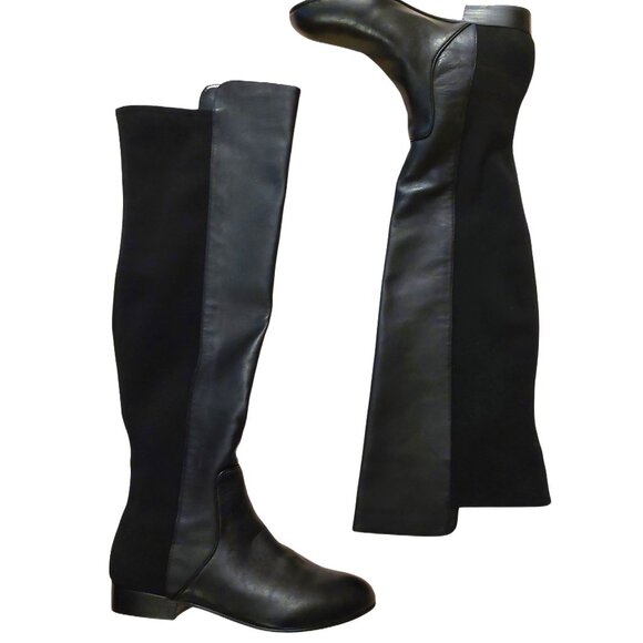 NEW BCBGMAXAZARIA Ma Fillie Knee High Black Leather & Textile Boots Retail $450 - Picture 1 of 7